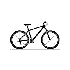Naklejka premium schematic 2d black vector icon of a modern mountain bike (mtb) with knobby tires and flat handlebars, centered on a transparent background. concept for technical diagrams and ux design