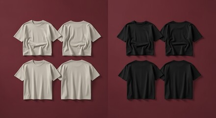 White and Black T Shirts on Red Background for Design Mockups and Templates