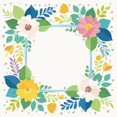 四角形水彩ボタニカル白背景素材