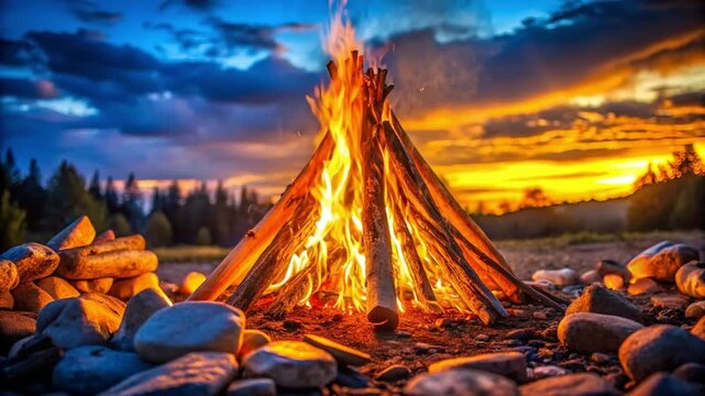 Outdoor Campfire at Sunset &ndash; Seamless 4K Loop Video Animation