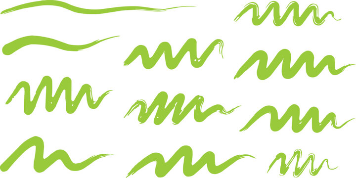 The image has several wavy lines in a contrasting light green. There are twelve lines in total: the top two are straight lines, the rest of the lines display a zigzag or squiggly pattern. These lines 