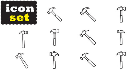 Fototapeta premium Hammer Line Icon Set, Construction Tool Outline Vector Illustration, Minimal Flat Design, Black Stroke, Isolated on White Background