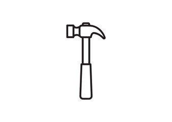 Hammer Line Icon, Construction Tool Outline Vector Illustration, Minimal Flat Design, Black Stroke, Isolated on White Background