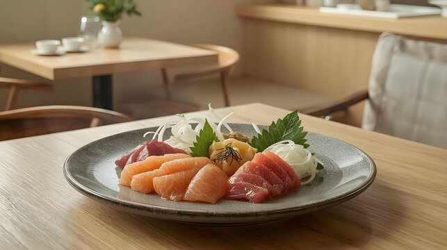 a plate of shashimi, a typical Japanese food