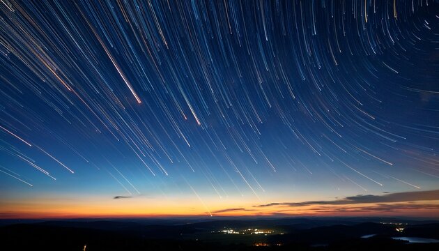 Sky Filled With Glowing Comets Streaking Across Night Horizon
