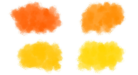 Obraz premium Set of four watercolor brush strokes in shades of orange and yellow, abstract paint splatters on transparent background