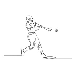 Fototapeta premium Continuous Line Drawing Of A Baseball Player Batting