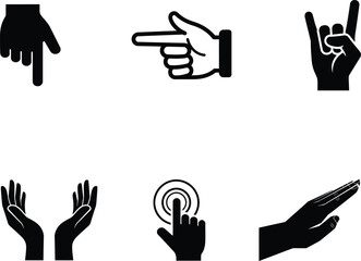 Obraz premium Black silhouettes of human hands making gestures on white background