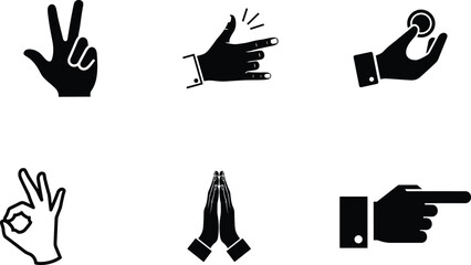 various hand gestures in black and white