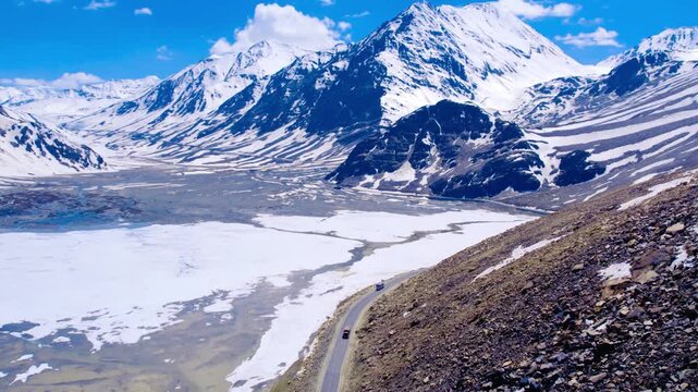 4K Drone Footage of Snowy Ladakh Mountains &ndash; Aerial Landscape in Winter Season