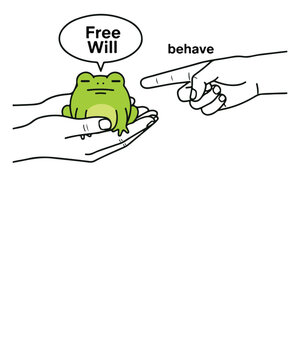Funny Frog Free Will Minimalist Line Art T-Shirt Design, frog, free will, behave, funny quote, minimalist