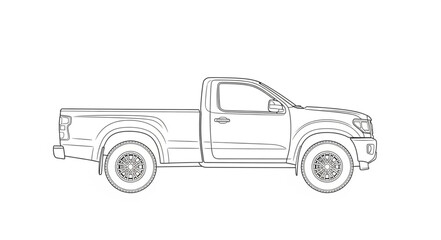 Black and White Pickup Truck Illustration.