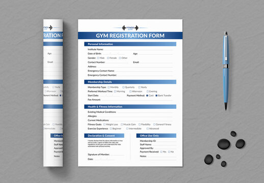 Gym Registration Form Template Layout