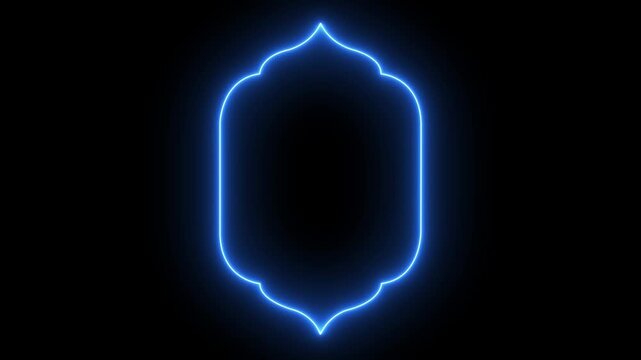 glowing neon Islamic text frame icon animation on black background. Ramadan, star icon frame for decoration and social media design. 4k video animation.