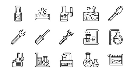 Soil testing flat line icon set black vector