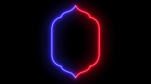 glowing neon Islamic text frame icon animation on black background. Ramadan, star icon frame for decoration and social media design. 4k video animation.