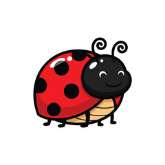 Obraz premium Happy cartoon ladybug vector illustration smiling on white background, cute insect character