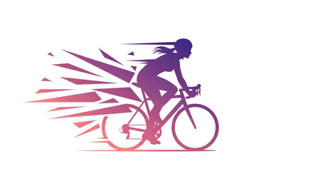 Obraz premium Woman Cyclist Silhouette with Shattered Effect, Speeding on Bicycle