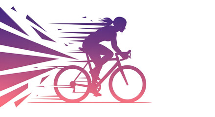 Fototapeta premium Silhouette Woman Cycling Fast With Abstract Speed Lines and Gradient