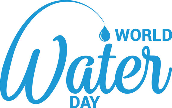 World Water Day Text Blue Calligraphy Lettering with Water Drop Icon Isolated on White Background