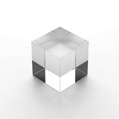 Fototapeta premium Clear Glass Cube on White Background Minimalist Design