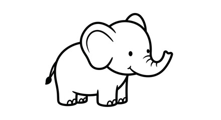 Obraz premium Cute cartoon baby elephant, simple line drawing, white background