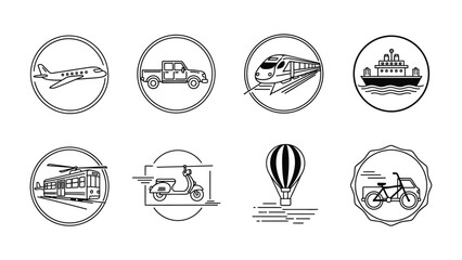 Transportation Icons: A collection of meticulously crafted, minimalistic icons showcasing diverse modes of transport, perfect for illustrating movement and travel themes. © MahfujaSultana