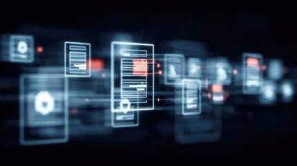 Fototapeta premium Digital sourcing flows into procurement as a purchase order triggers an automated invoice and transaction record for a secure payment process.