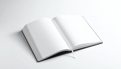 Blank journal open soft light, minimal composition for writing, sketching, planning or creative inspiration on a clean white background with peaceful atmosphere.
