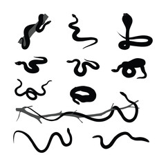 Fototapeta premium Set of snake black silhouette illustration on white background