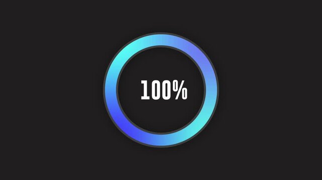 Loading indicator Progress bar 100%.Neon color, black background Percentage meter. UI, hundred percent User interface loading symbol. Download process. Circle icons set, loading circle download.	