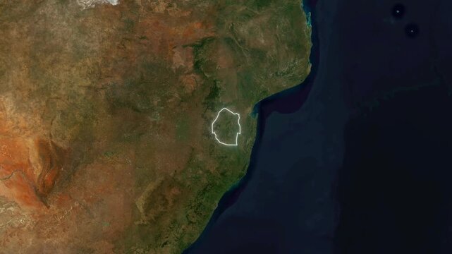 World Map to Country Zoom Animation with Glowing Border Outline Eswatini