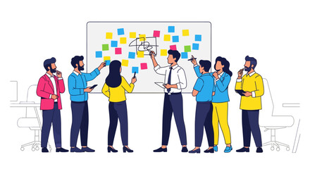 Obraz premium Vibrant Team Brainstorming Colorful Sticky Notes
