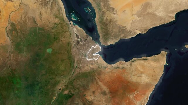 World Map to Country Zoom Animation with Glowing Border Outline Djibouti