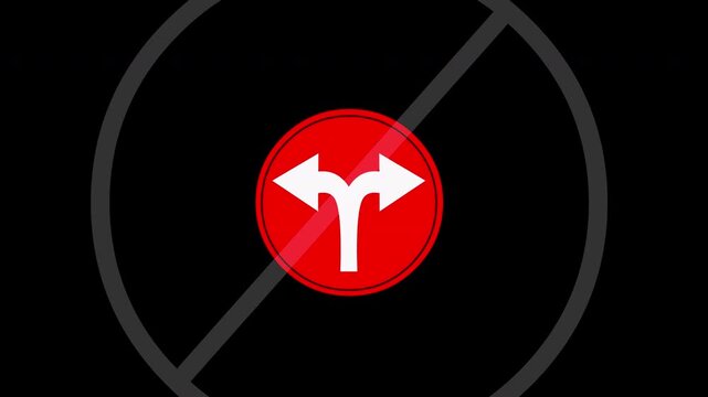 Left and Right Arrows with Prohibition Sign on Dark Background &ndash; No Direction or Restricted Movement Concept