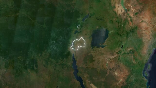 World Map to Country Zoom Animation with Glowing Border Outline Rwanda