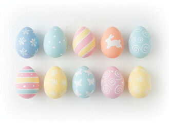 Fototapeta premium Colorful easter eggs with various patterns isolated on white background