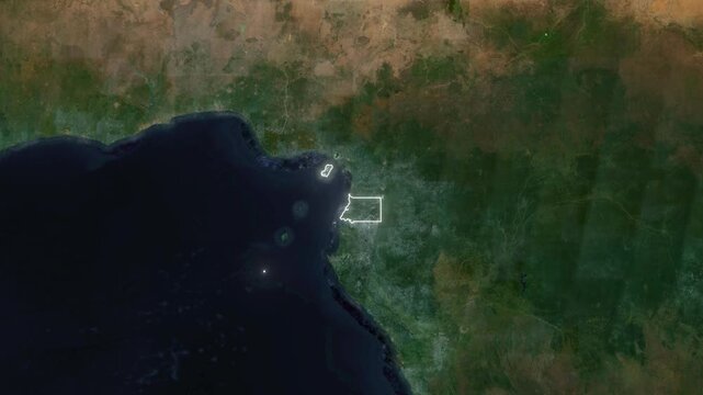 World Map to Country Zoom Animation with Glowing Border Outline Equatorial Guinea