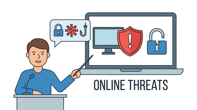 Man Explaining Online Threats d flat vector isolated white background