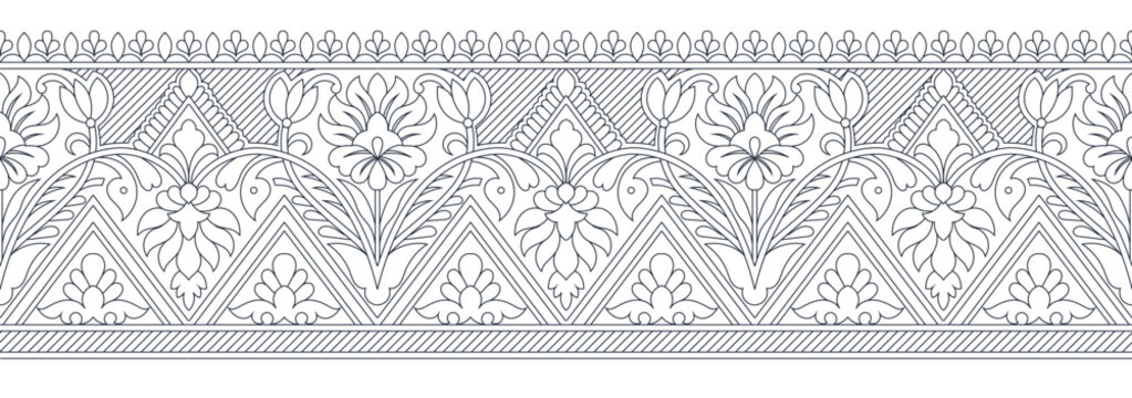 Traditional Indian Floral Geometric Border Pattern in white background