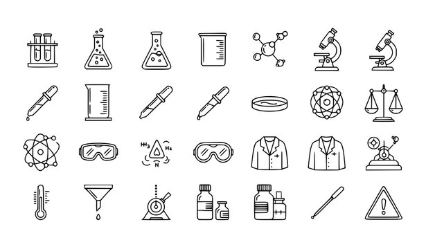 Editable Chemistry Lab Thin Line Icon Vector Set