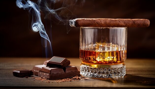 Indulge Glass Of Whiskey Bourbon Smooth Chocolate And Cigar