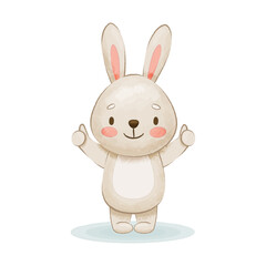 Cute kawaii bunny shows thumbs up. Vector illustration imitating hand drawn drawing. Hare illustration with textured effect. Isolated on white vector