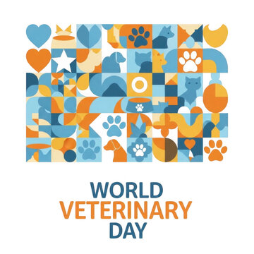 Colorful veterinary icons collage for world veterinary day isolated on transparent background