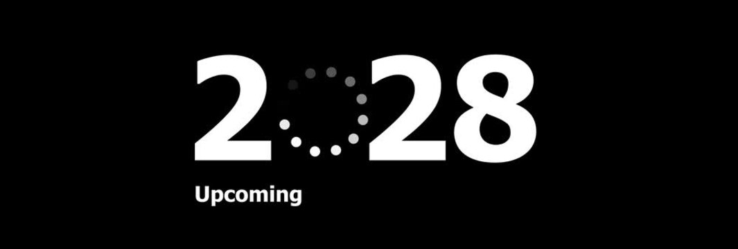 2028 New Year Loading Concept Animation with Analog Clock Face, Futuristic Countdown Time Progress on Black Background