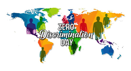 Obraz premium Colorful world map with diverse people on Zero Discrimination Day, promoting equality and human rights.
