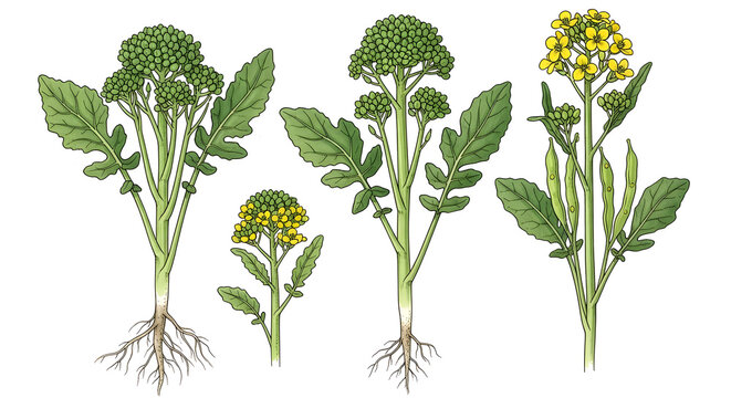 Graphic illustration of healthy green broccoli rabe vegetable