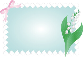 Message Card Background with Lily of the Valley and Pink Ribbon. Greeting Card Material for May Flowers and Weddings