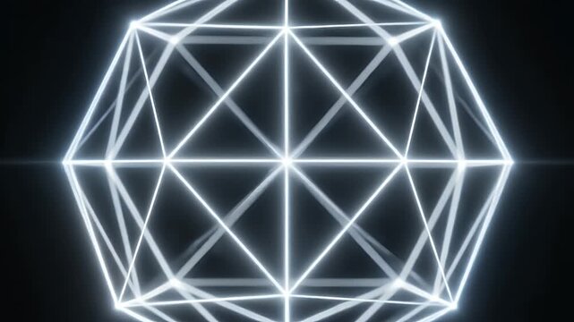 Abstract Glowing Geometric Shapes Rotating in Dark Space Loop.