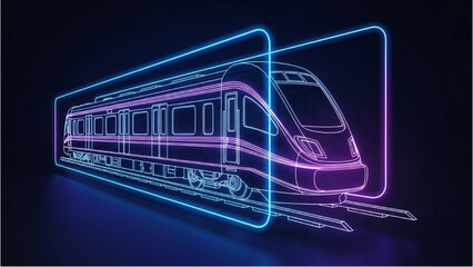 Detailed vehicle autocad blueprint of a modern train in a futuristic environment with neon lights © Stock Image Paradise